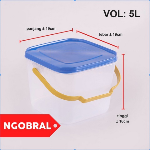 12 Pcs - Toples Segi 5 Liter + Gagang/Toples Plastik 5 Liter/Toples Kerupuk/Toples Kue Kering