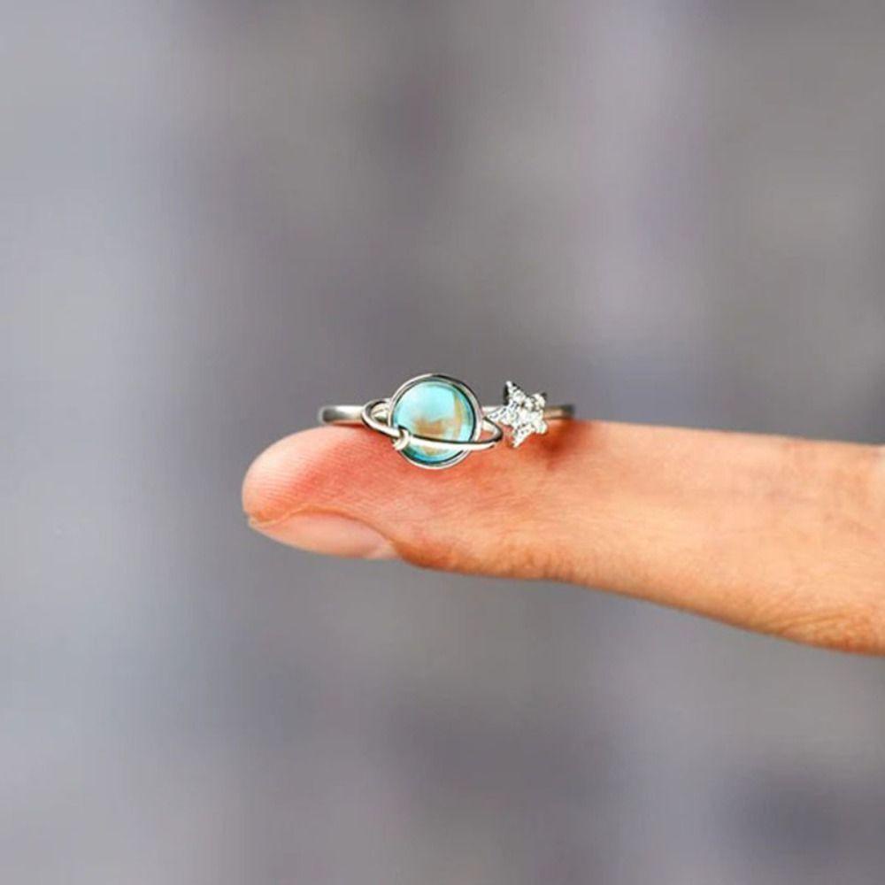 Mxbeauty Spinner Cincin Aksesoris Perhiasan Vintage Opal Planet Bulan Bintang Tembaga Dengan Kartu Hadiah Cincin Yang Dapat Diputar