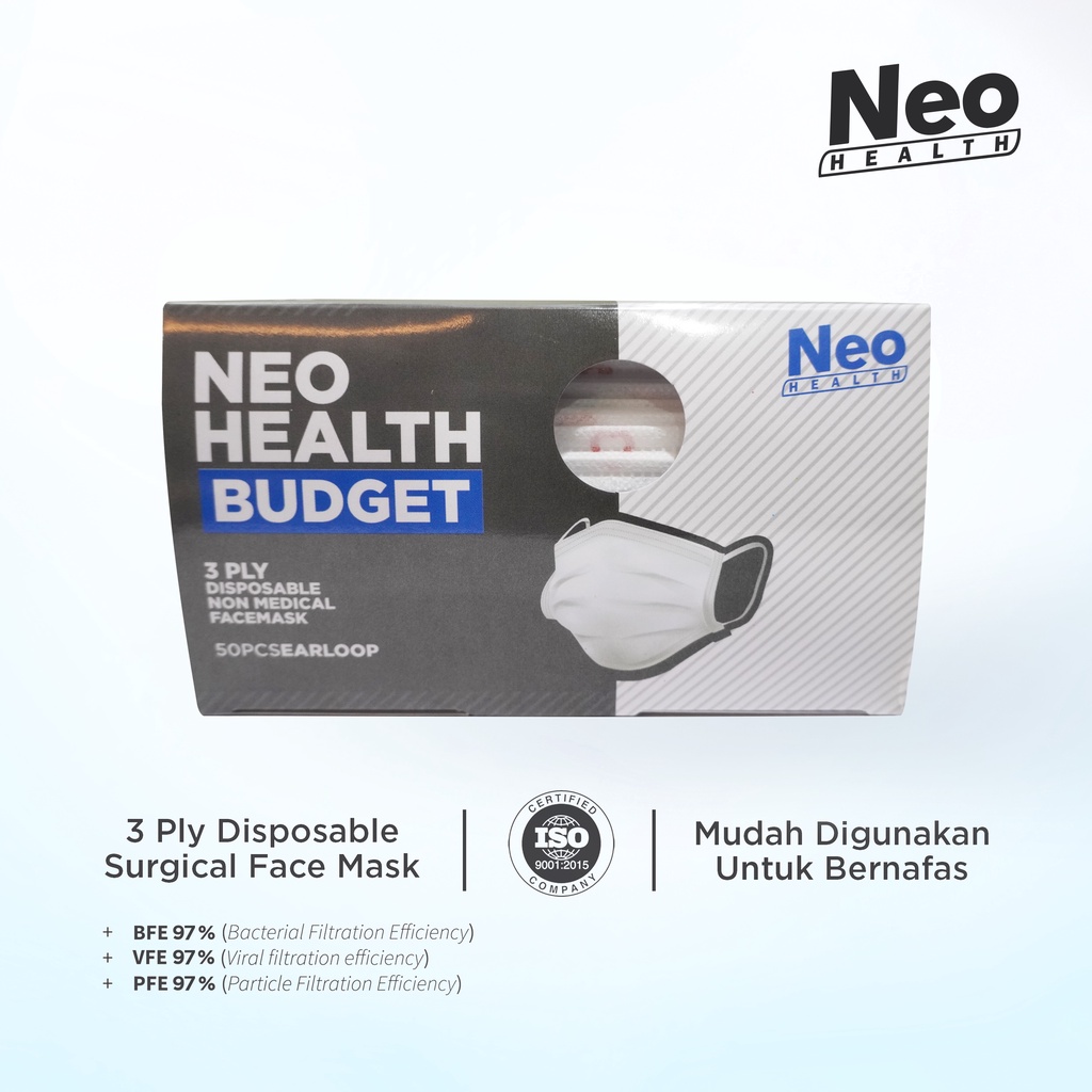 Neo Budget Mask 3 Ply Earloop 50'S Emoji White masker non medis isi 50pcs