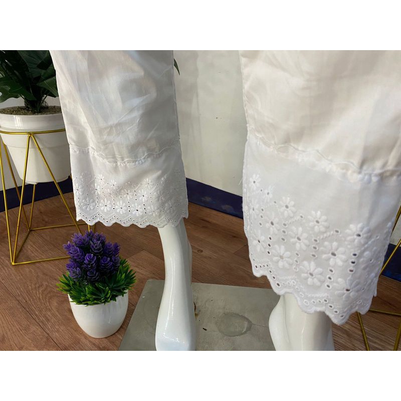 Celana renda katun/Celana umroh wanita/celana resleting samping/Celana Daleman wanita /Celana putih pinggang karet/Perlengkapan haji Umroh/Celana panjang daleman wanita/celana putih umroh