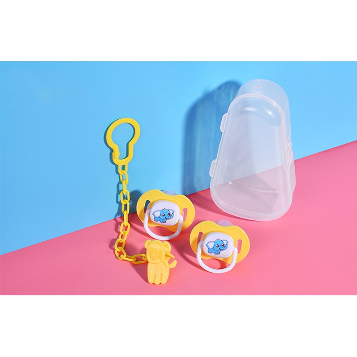 Dot Bayi Silikon Set 3 in 1 Empeng Bayi dengan Klip Rantai Anti Jatuh Plus Box