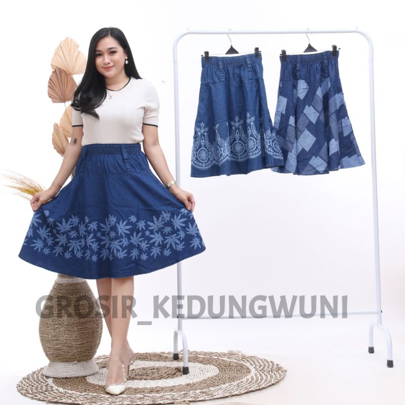 ROK PAYUNG PENDEK JEANS MOTIF