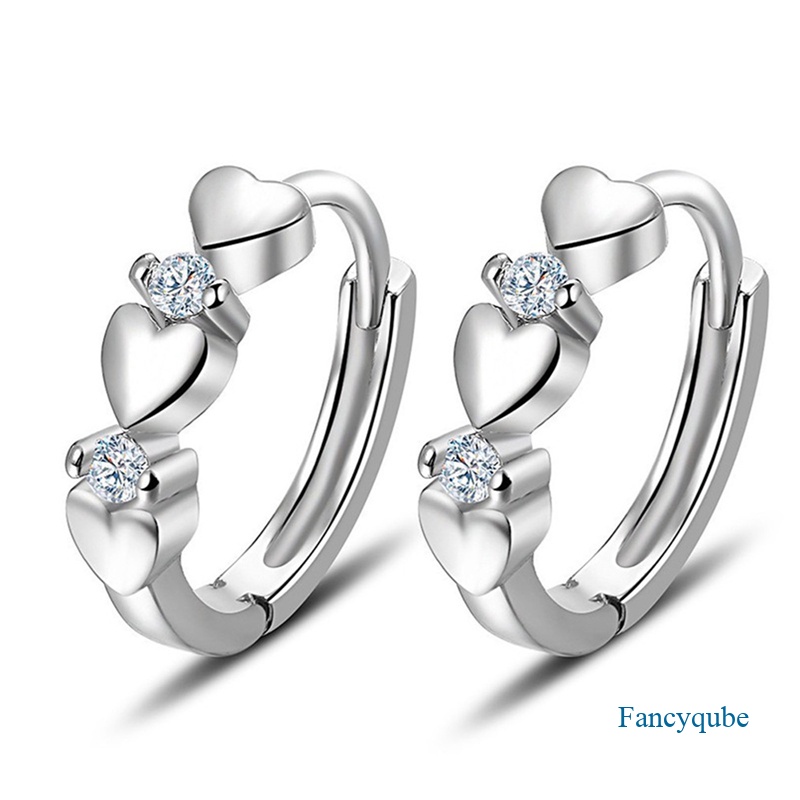 Cinta Hati Cubic Zirconia Sleeper Kecil Sterling Silver Anting Hoop Untuk Gadis Remaja Wanita Tembaga Kecil Lucu Tulang Rawan Huggies Earrings