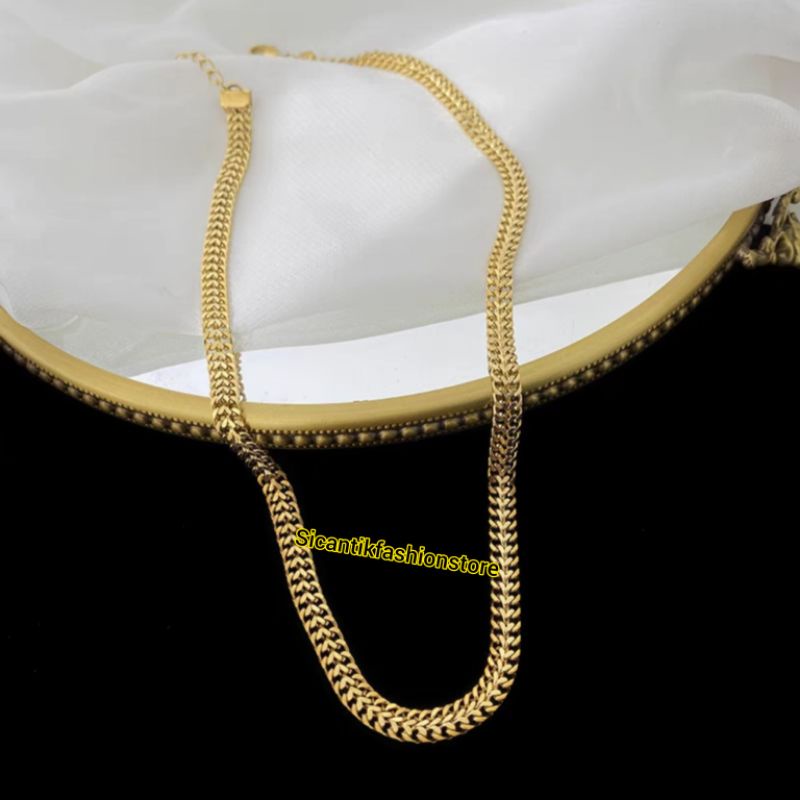 KALUNG TITANIUM WANITA SISIK NAGA VINTAGE TRENDING LAPIS EMAS 18K PERHIASAN KOREA KEKINIAN ANTI KARAT SELAMANYA KALUNG TITANIUM FASHION STYLE WANITA KOREA