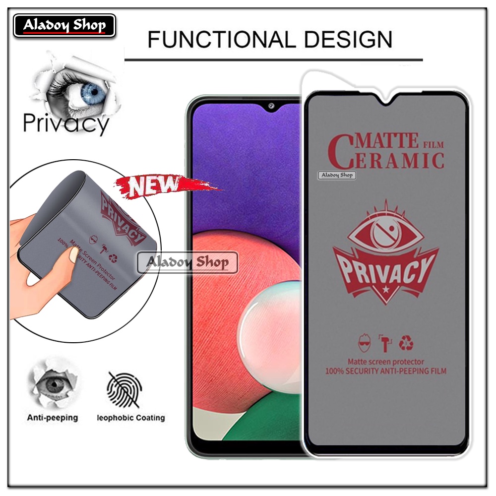 Tempered Glass Anti SPY Samsung A22 5G Anti Gores Privacy + Tempered Glass kamera dan Skin Carbon