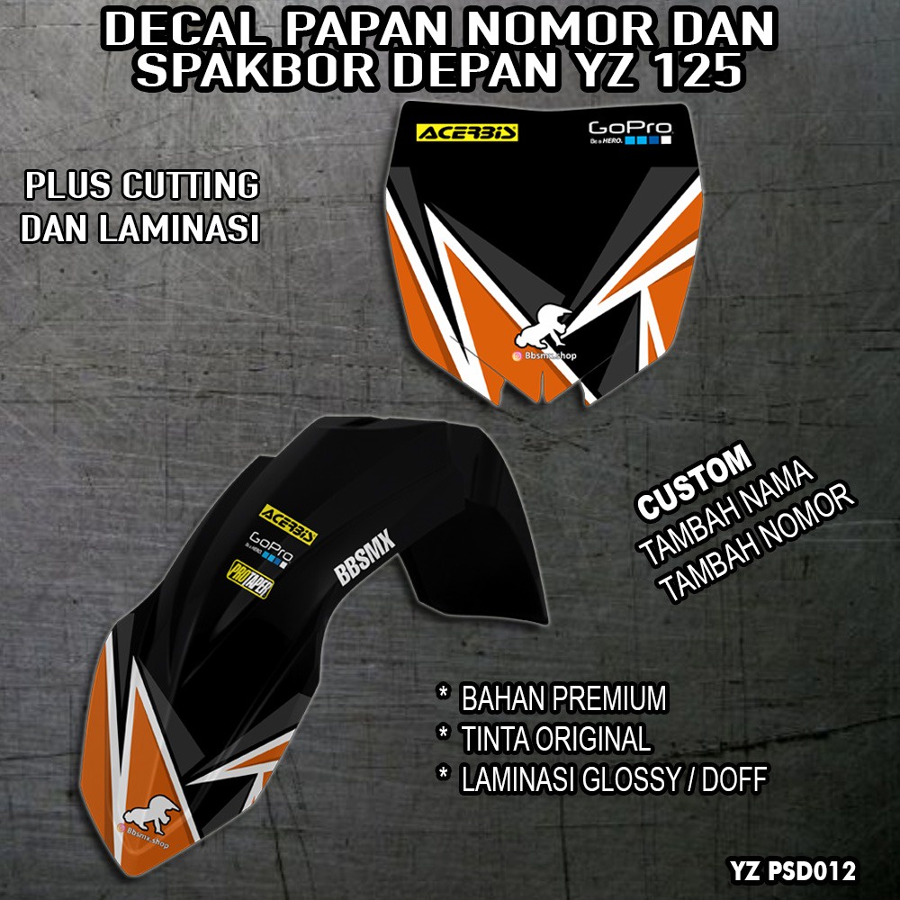DECAL PAPAN NOMOR DAN SPAKBOR DEPAN YZ 125 (STICKER)