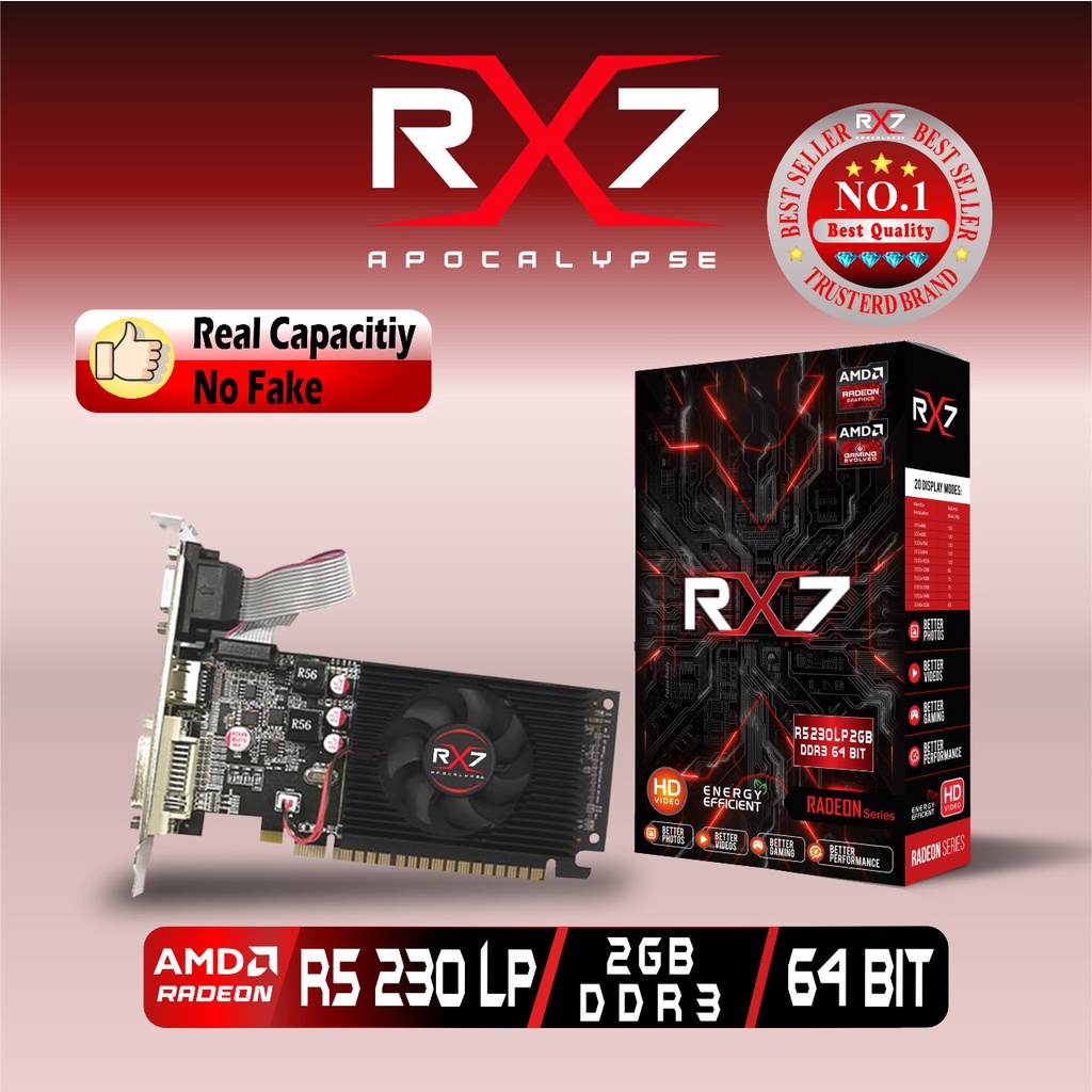 VGA CARD RX7 R5 230 LP 2GB DDR3 64 BIT REAL CAPACITY RESMI