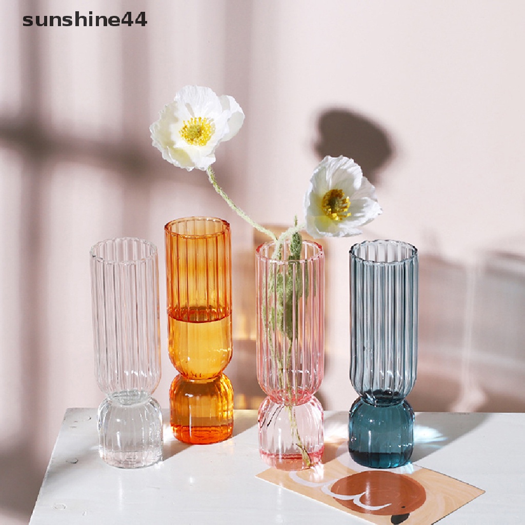 Sunshine Nordic Glass Vase Vas Kaca Kecil Rangkaian Bunga Aksesoris Dekorasi Rumah Ornamen Kaca Ruang Tamu Modern.