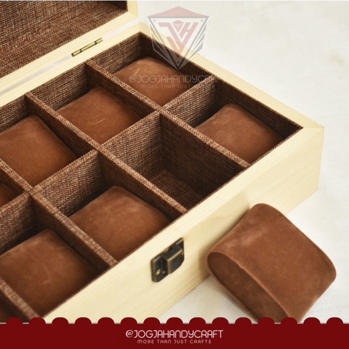 Premium Wooden Watch Box / Kotak Jam Tangan Kayu 10 Slot / Tempat Jam Tangan Pine Wood