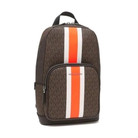 Tas Pria Michael Kors Cooper Commuter Sling Pack Brown Stripe Orange Revvkrom