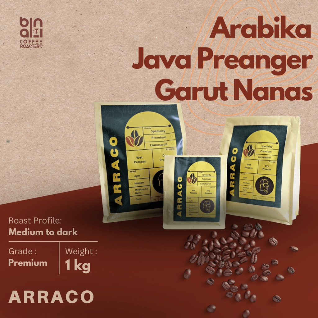 

ARRACO KOPI - Kopi Arabika Garut Nanas 1KG Biji / Bubuk | Full Washed - Medium to Dark Roasted