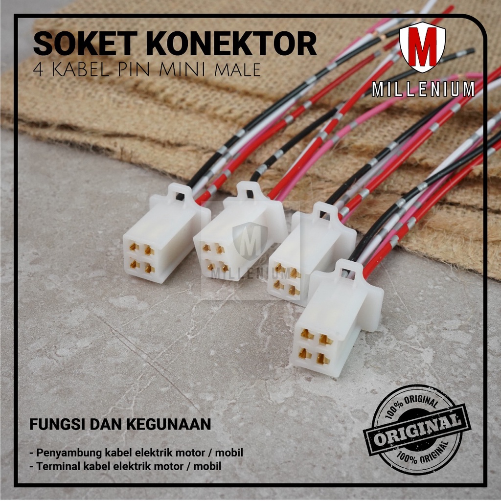 SOKET KONEKTOR / SOCKET SAMBUNG MOBIL MOTOR 4 PIN KECIL / MINI 1SET