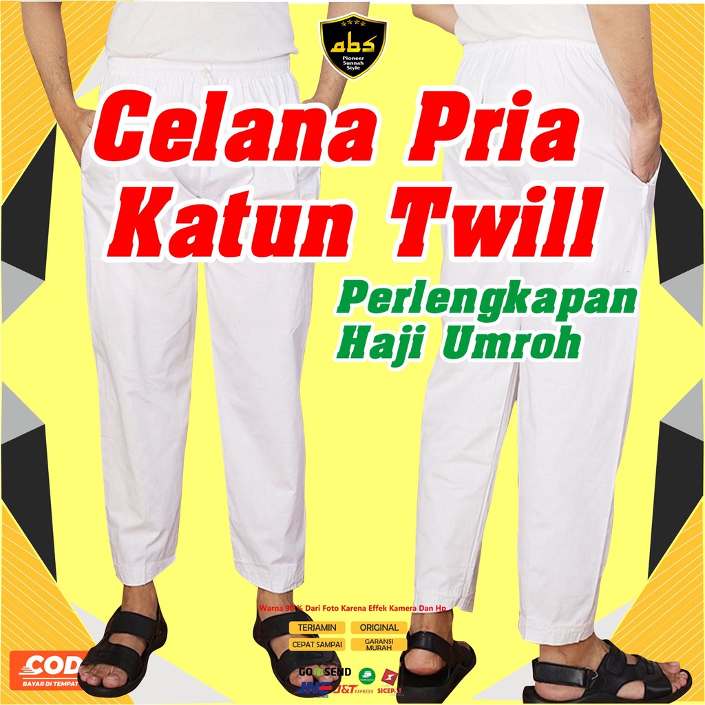 Celana Ihrom Pria Panjang Hitam Putih Bahan Katun Twill Dan Kaos Ihram Perlengkapan Haji Umroh Abu Sulthan