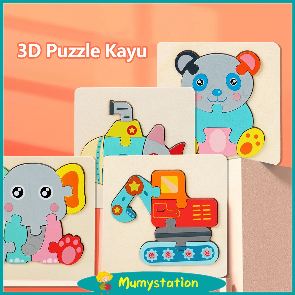 Mumystation 3D puzzle kayu gambar hewan dan kendaraan lucu jigsaw puzzle