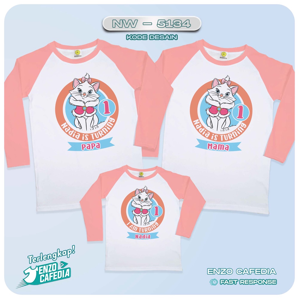 Kaos Raglan Keluarga | Kaos Ultah | Kaos Couple | Kaos Motif Marie Cat NW 5134 | Bisa Ganti Custom T
