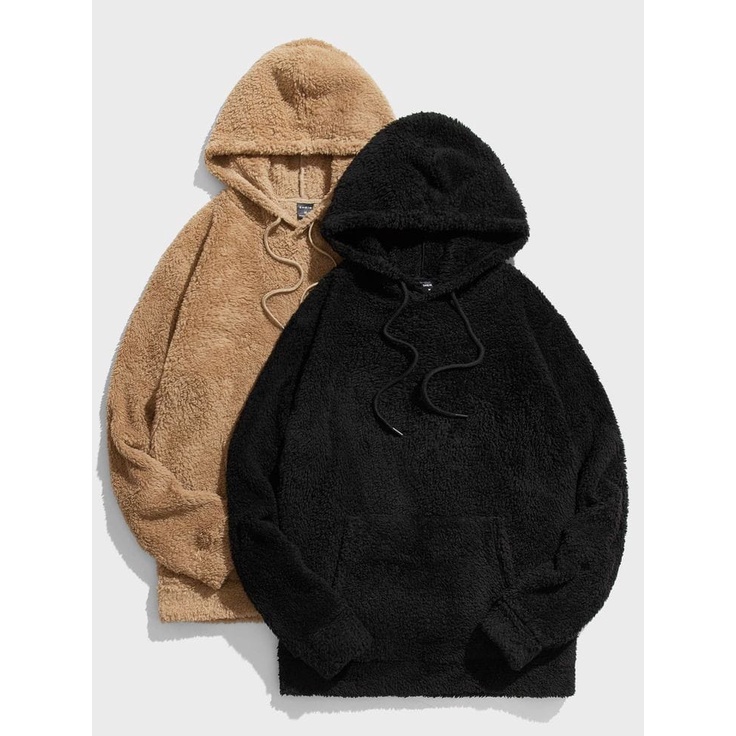 Hoodie Jacket Sherpa Bulu Oversize Pria Wanita