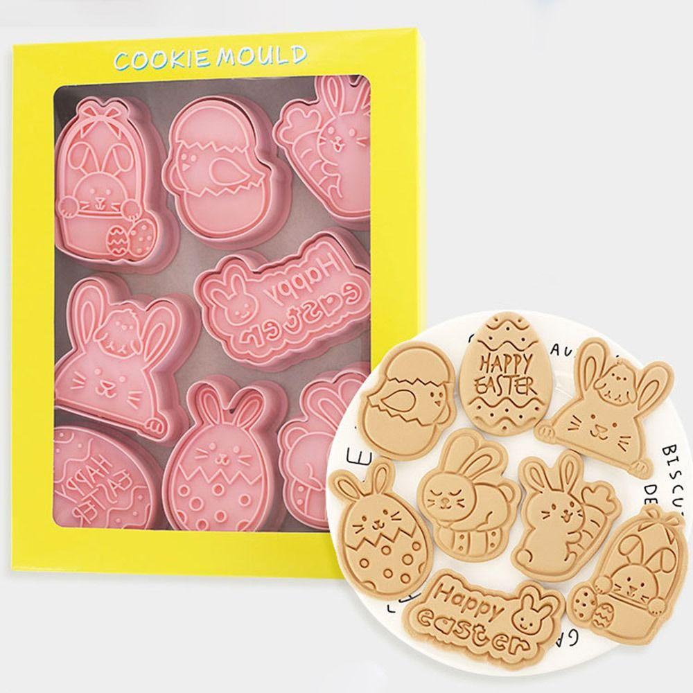 Solighter 8pcs/set 3D Easter Rabbit Food Fondant Pastry Dekorasi Cetakan Kue Plunger Cookie Cutter