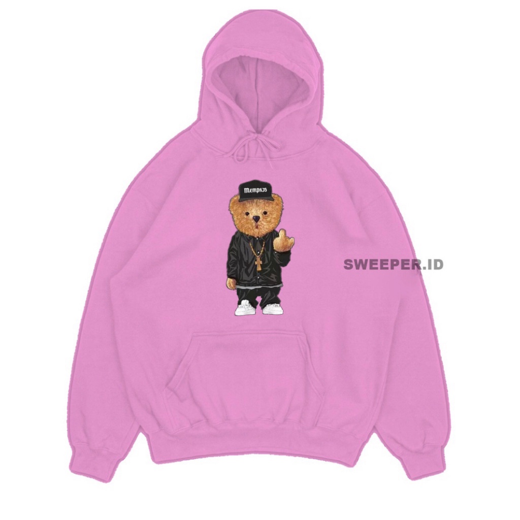 SWEATER HOODIE HIP-HOP TEDDY BEAR SABLON PRINTING BAHAN FLEECE