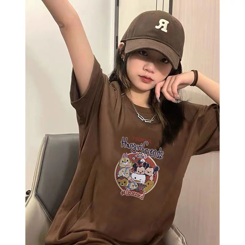 [chaoo.id]Kaos Atasan Wanita Lengan Pendek Oversize Cartoon Pictures Printed T-shirt Baju Wanita Kekinian Korean Style