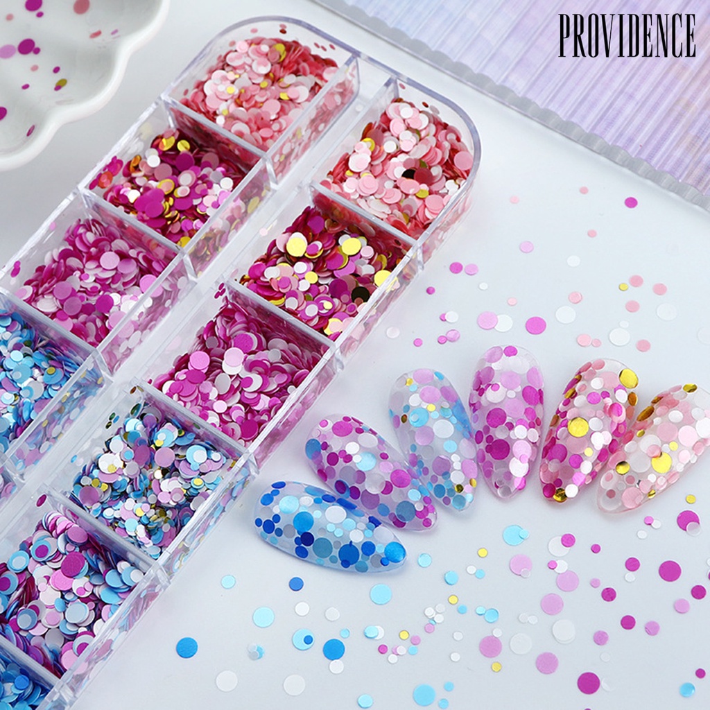 Providence 1kotak Nail Art Payet Bersinar Berkilau Mempesona DIY Multicolor 12kisi Mix Ukuran Kuku Bulat Payet Serpihan Manicure Store Supply