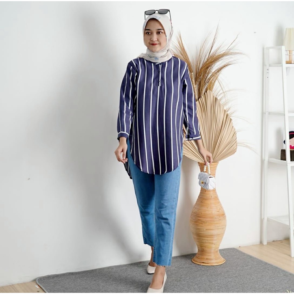 Tq88indonesia Fashion Baju Tunic Salur Wanita Terbaru / TANIA TUNIK / Busana Casual Muslimah Cewek  Fashion / Ootd Kekinian