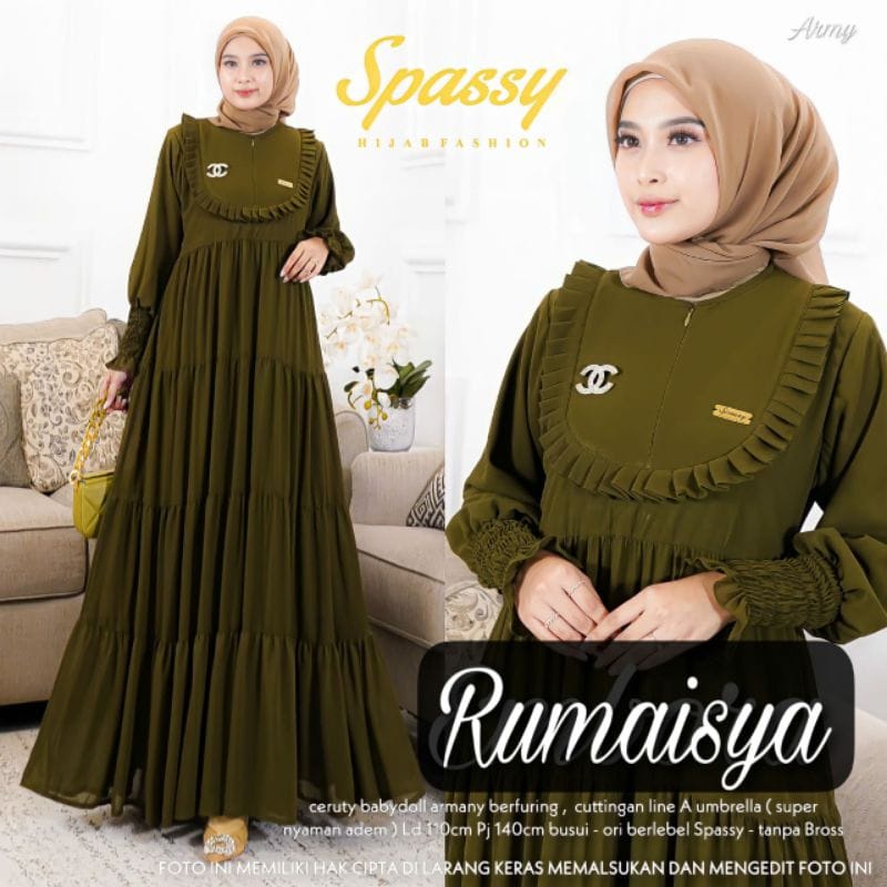 Rumaisya Dress Gamis Ceruty Babydoll Full Furing Baju Kondangan Wanita Gamis Jumbo Outfit Wanita Kekinian Gaun Pesta Muslimah