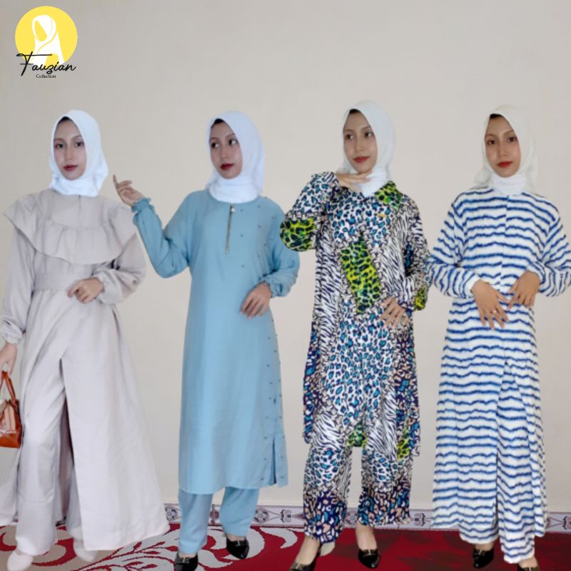 Set Long Dress Style Korea/ Set Long Tunik Mutiara/ Set Long  Tunik Leopard Rantai/ Set  Long Dress 