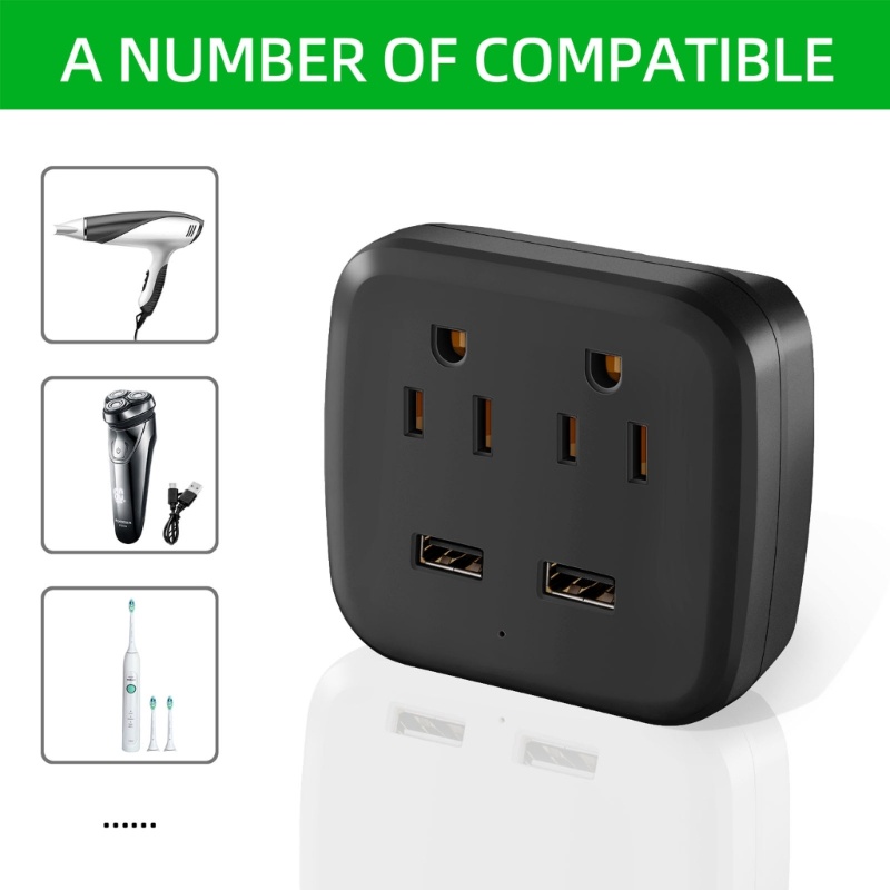 Zzz Universal US Plug Soket Listrik Power Strip Untuk Asrama Rumah Kantor Dengan 2pcs AC-Outlet 2port USB Surge Protecto