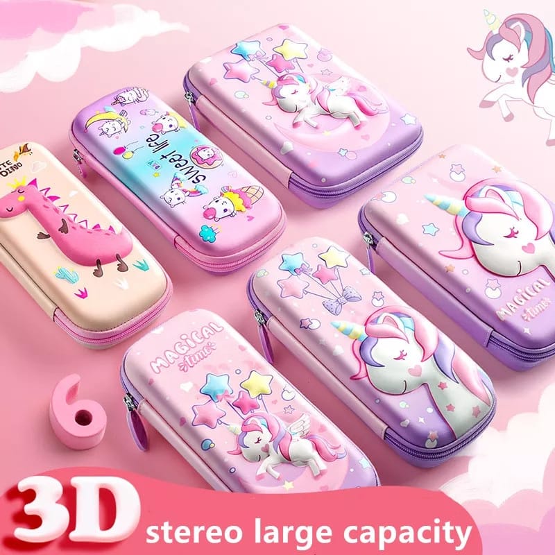 Kotak Pensil 3D Import Motif Lucu Untuk Anak Sekolah Tempat Pensil Motif Timbul  Resleting  Unicorn