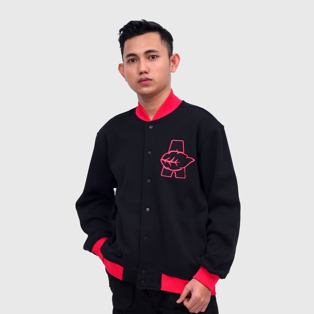LEAF A Logo Black/Pink Varsity Jacket