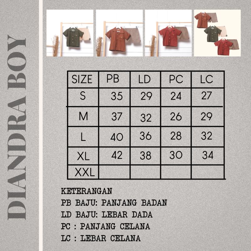 DIANDRA SET BOY - Promo 10.10 Baju Setelan safari Anak Bayi Baby Kids Cowok  LakiLaki Lucu Murah katun 1 2 3 4