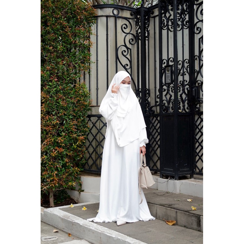 Gamis Putih Terbaru 2022 Baju Haji Umroh Dress Muslim Wanita Set Jilbab Bahan Inaya Twill Lembut Ade