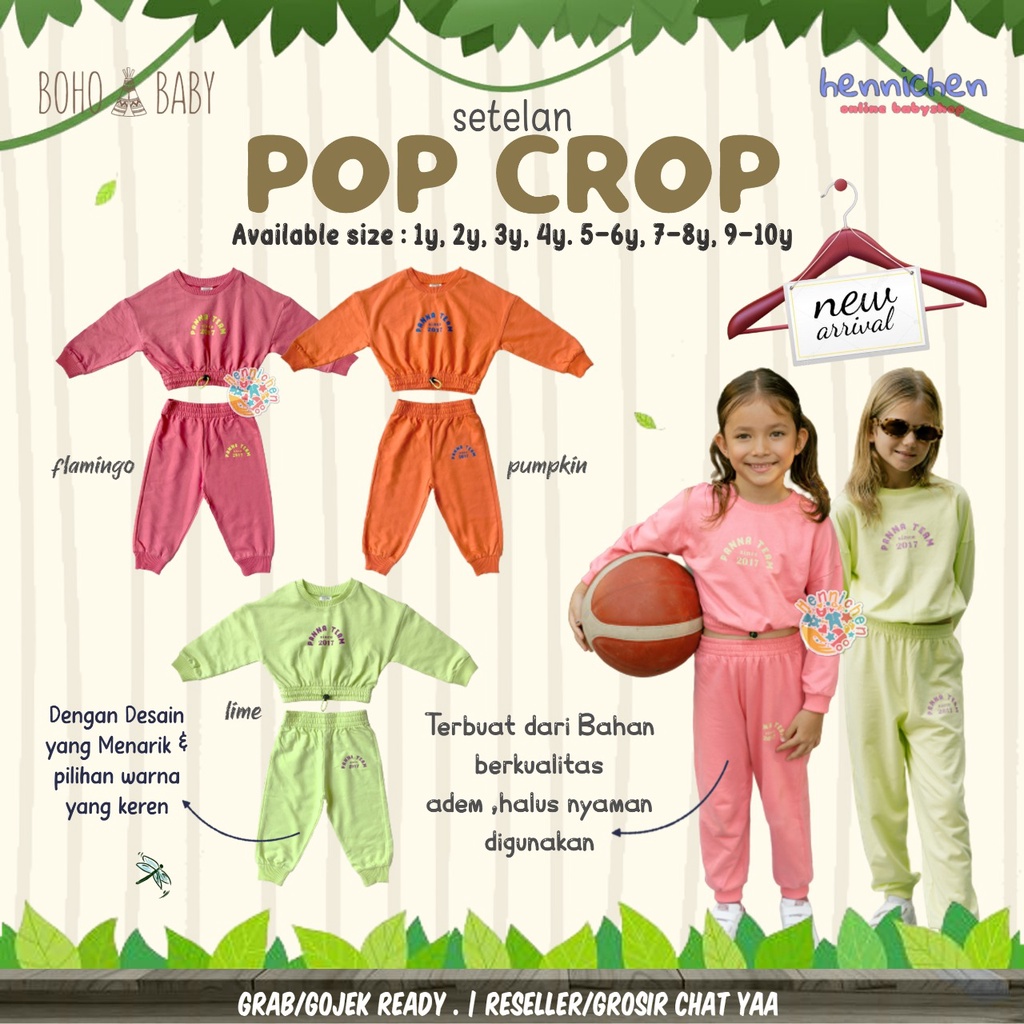 BOHOPANNA SET POP CROP SET SETELAN BAJU PANJANG CELANA PANJANG 1-10 TAHUN
