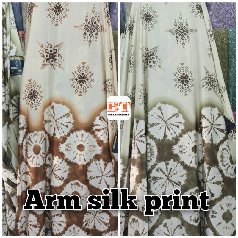 kain ARM SILK print / satin motif jumputan || harga per setengah mtr