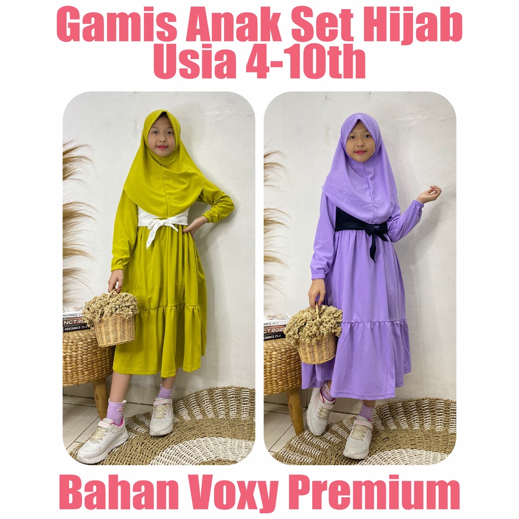Baju Gamis Anak Perempuan Set Hijab Usia 4-10 Tahun | Gamis Anak Lesti Viral