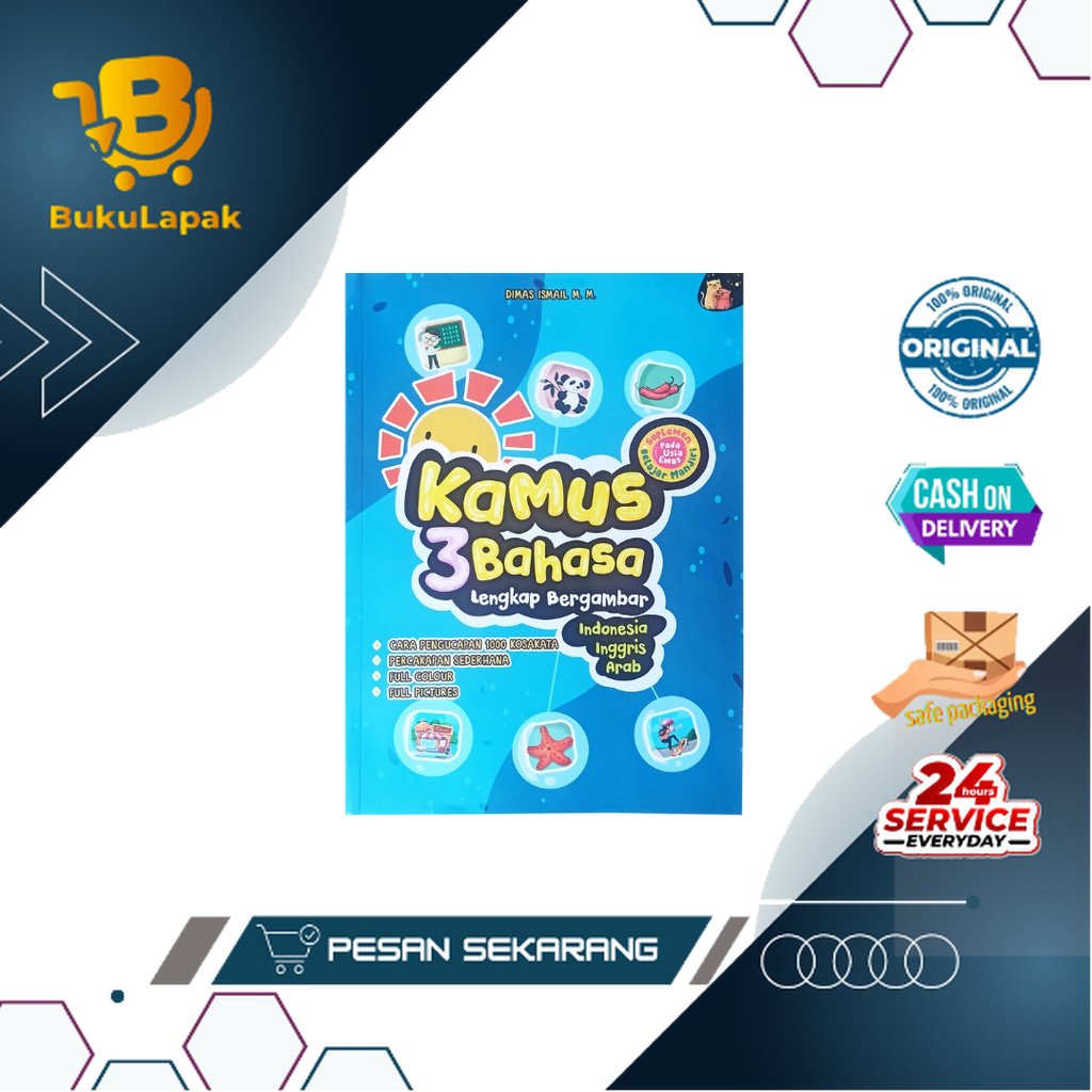 BUKU ANAK TK PAUD: KAMUS 3 BAHASA LENGKAP BERGAMBAR INDONESIA INGGRIS ARAB