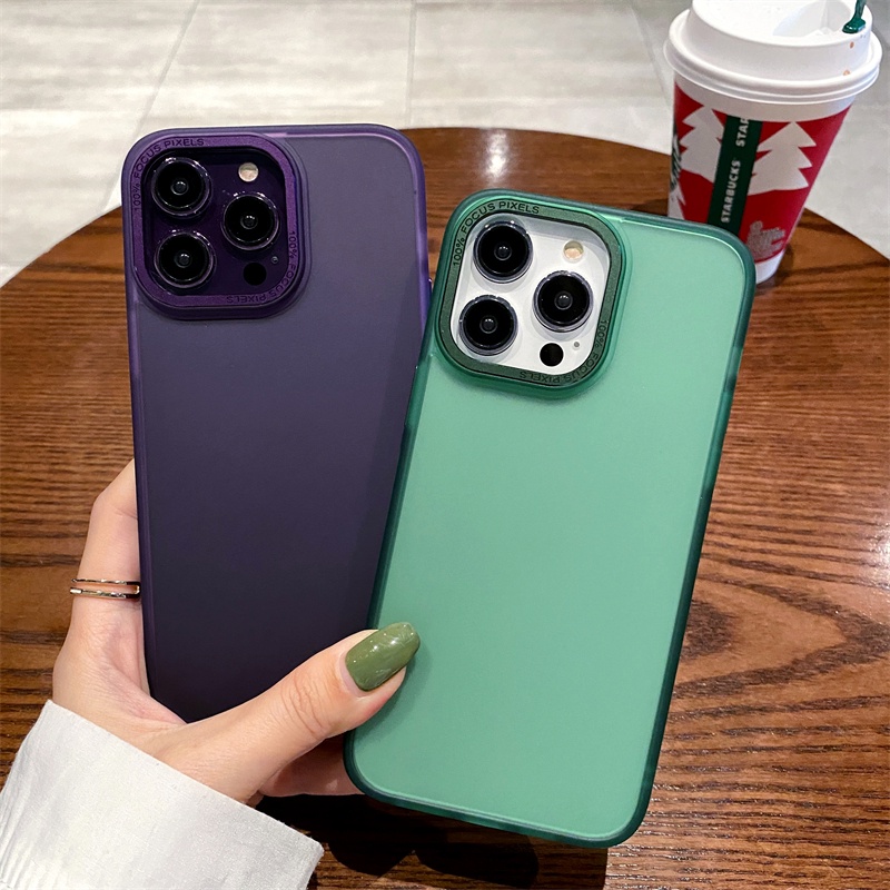 IPHONE Kualitas Tinggi Casing Pelindung Matte Transparan Untuk Iphone14 13 12 11 Pro X XS Max XR 14Plus Bingkai Foto Metal Desain Warna Anti Jatuh Case