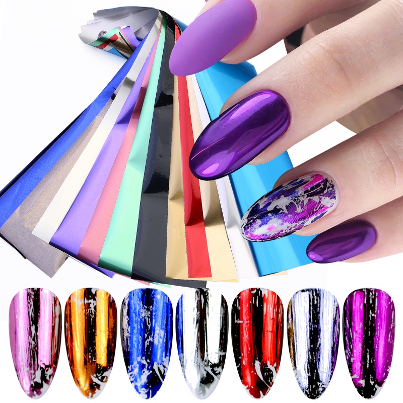 10 Pcs Logam Warna Kuku Foil Champagne Metalik Cermin Kuku Foil Stiker Set Bohemian Transfer Membungkus Kertas Manicure Dekorasi