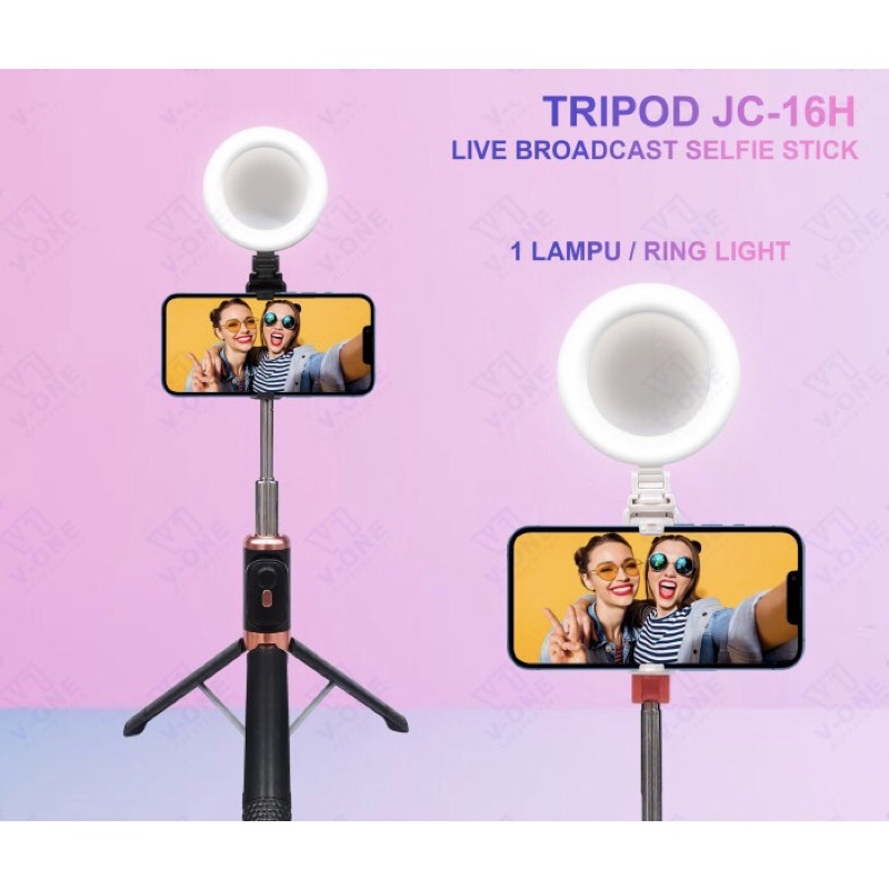 TRIPOD SELFIE RING LIGHT JC-16H TONGSIS TRIPOD REMOTE BLUETOOTH - 1 Lampu