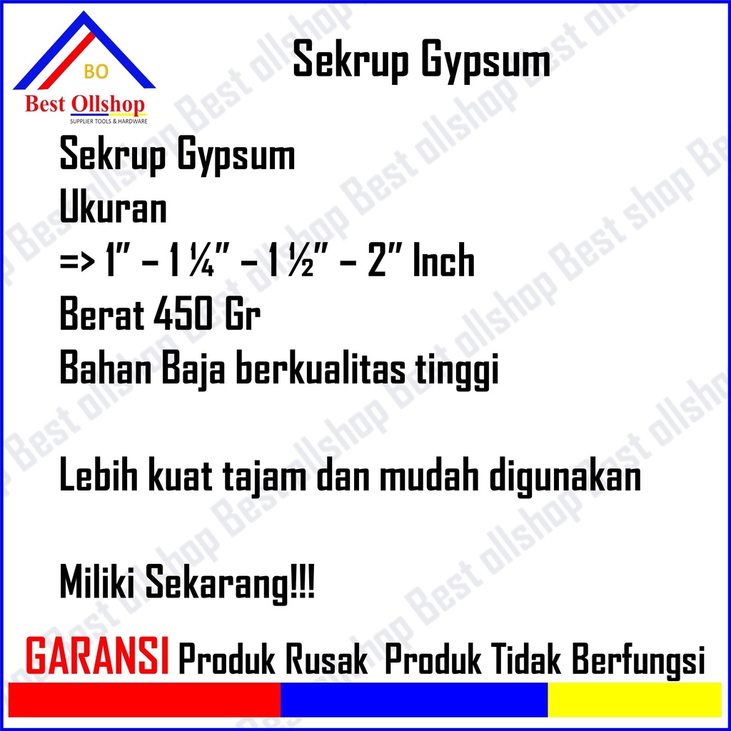 Sekrup Gypsum Baja / Baut Skrup Kayu Drywall Screw / Sekrup Gypsum Skrup Gipsum Kayu Drywall