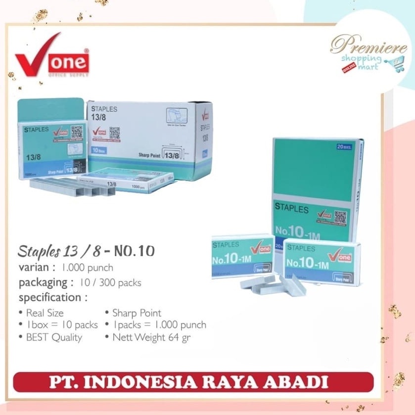 

ISI STAPLES | REFILL | ISI JEPRETAN 13/8 - NO.10 | ISI STAPLER MERK V ONE