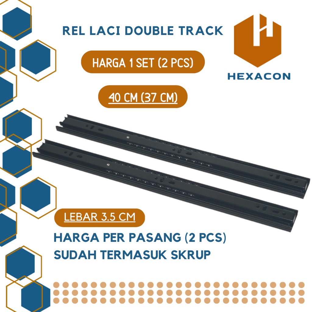 REL LACI 2X DOUBLE TRACK 40 CM / REL LACI HITAM DOUBLE TRACK FULL EXTENTION