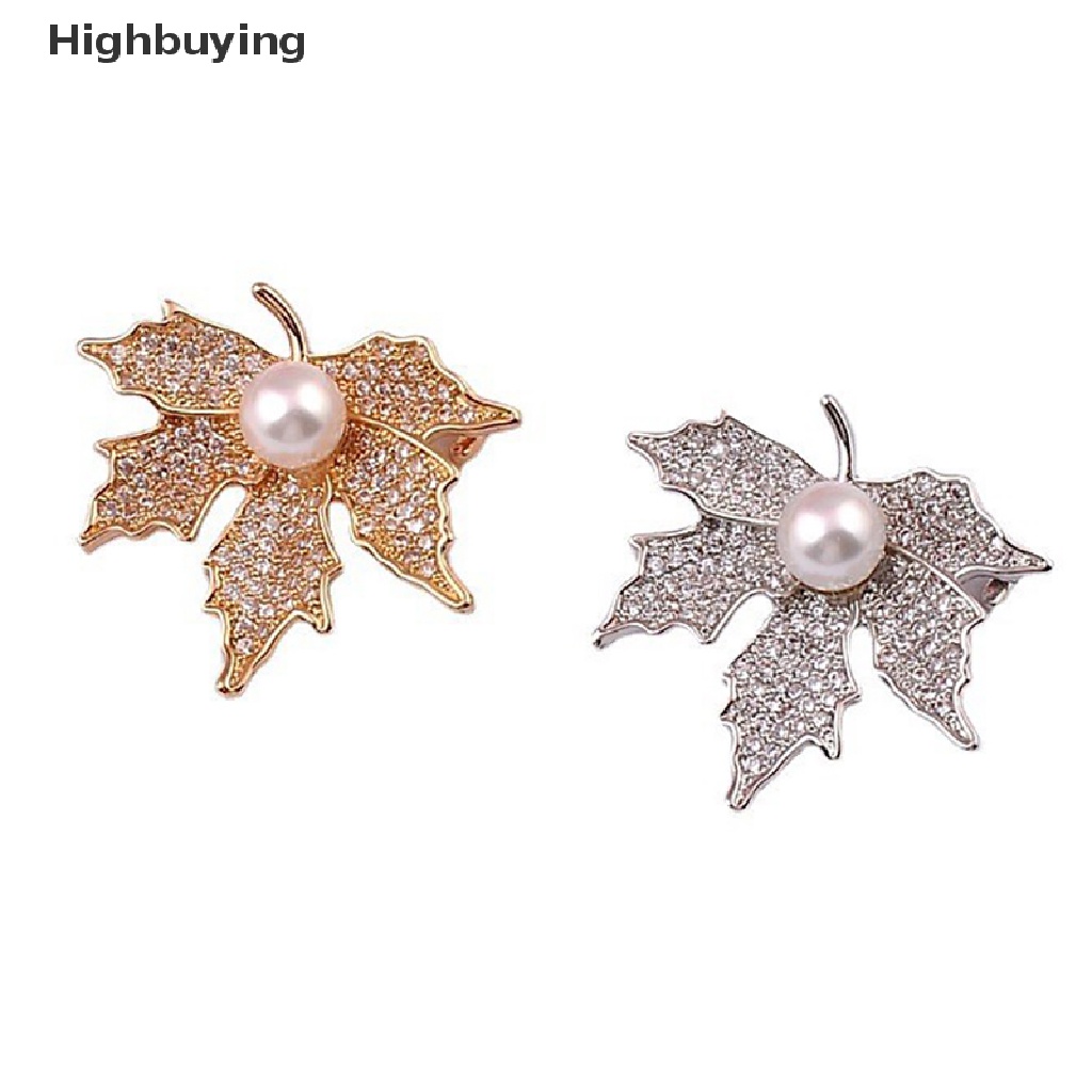 Hbid Mode Baru Zirkon Maple Daun Bros Elegan Kristal Mutiara Korsase Lapel Pin Cardigan Jas Lencana Bros Perhiasan Hadiah Aksesoris Glory