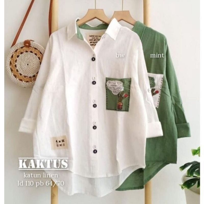 Kaktus Tunik Baju Atasan Wanita Terbaru Tunik Jumbo Katun Linen Korean Style Outfit Wanita Kekinian Busui Friendly