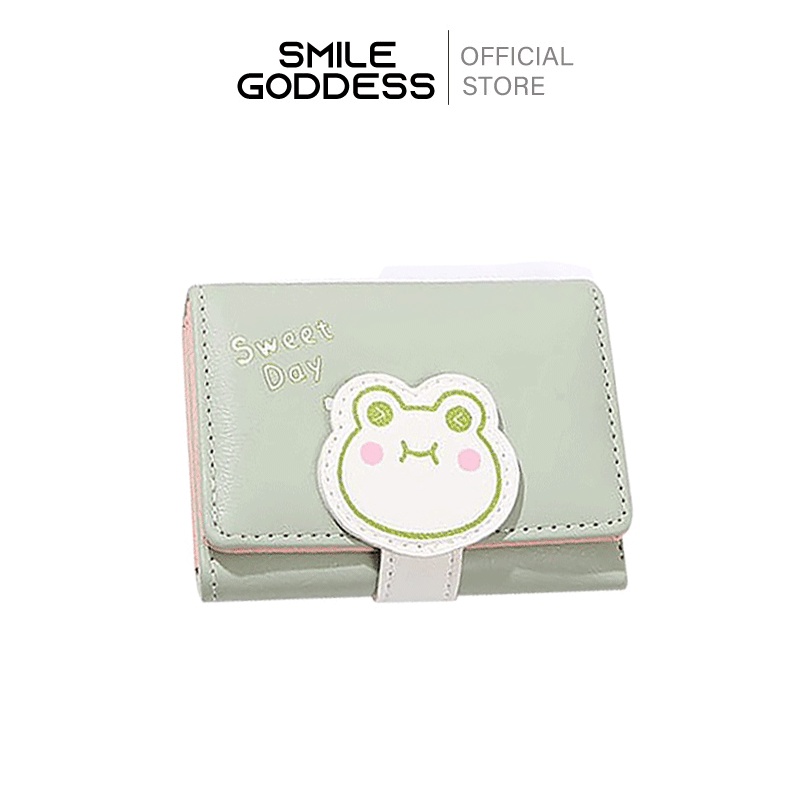 Smile Goddess Dompet Wanita Dompet Lipat Tiga Pendek Pemegang Kartu Koin Bergaya D232