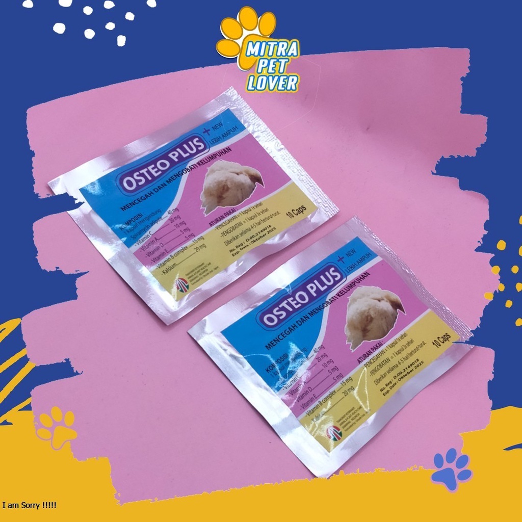 PENCEGAH KELUMPUHAN PADA AYAM - OSTEO PLUS CAPSULE - 10 CAPSUL - MENGUATKAN DAN MENGOBATI KELUMPUHAN LEMAH LESU - MURAH ASLI GARANSI KUALITAS ORIGINAL - PET ANIMAL HEALTHCARE &amp; VETERINARY TAMASINDO OBAT KESEHATAN &amp;  VITAMIN TERNAK HEWAN  MITRAPETLOVER