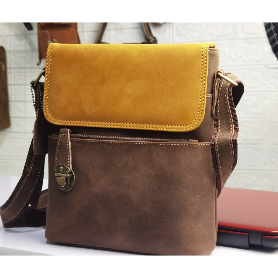 Cedro Leather Tas selempang tipe boston Unisex Kulit asli