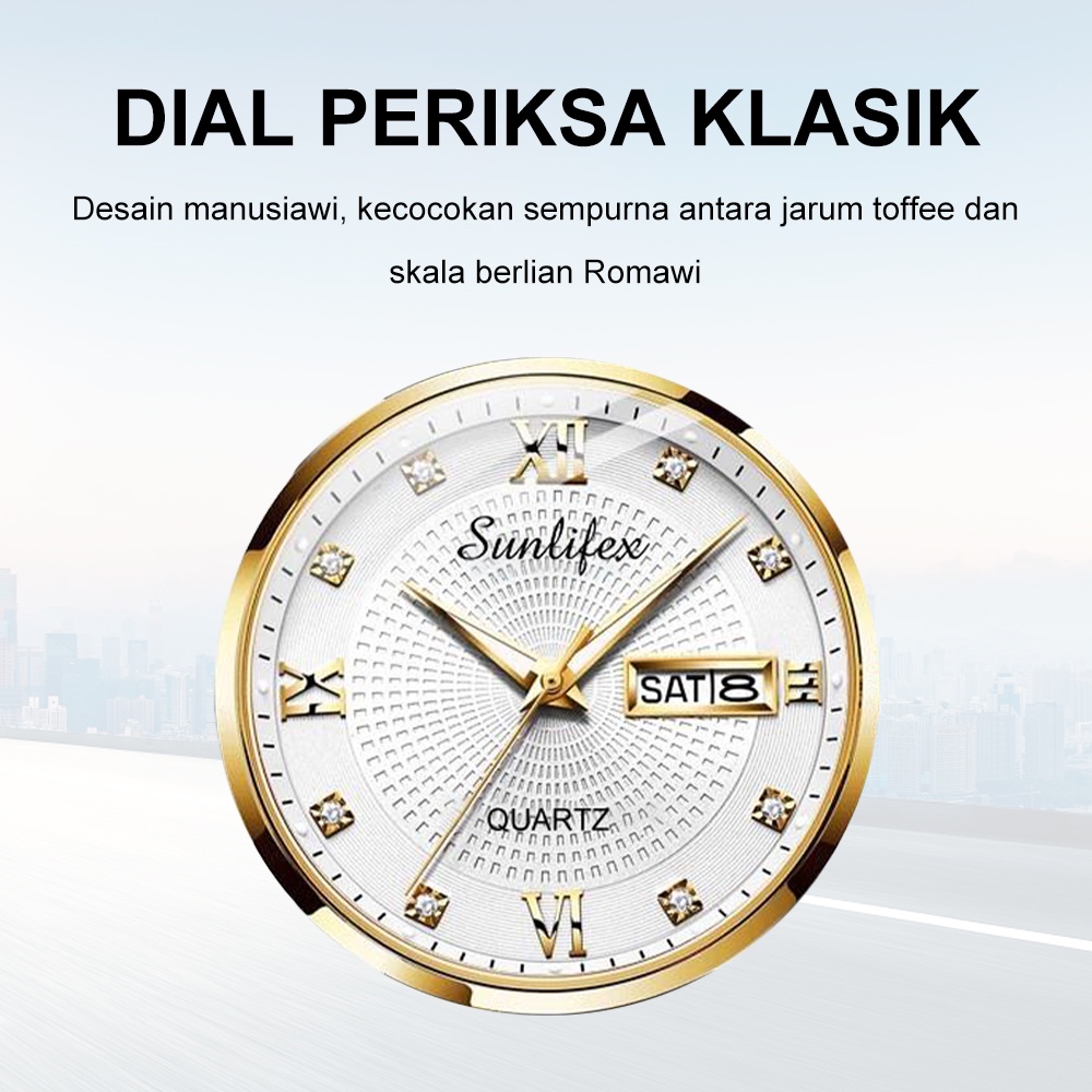 Sunlifex Jam Tangan Pria Original Kuarsa Tali Stainless Steel Calendar Mewah Mode Pria Jam Tangan Cowok Anti Air-4