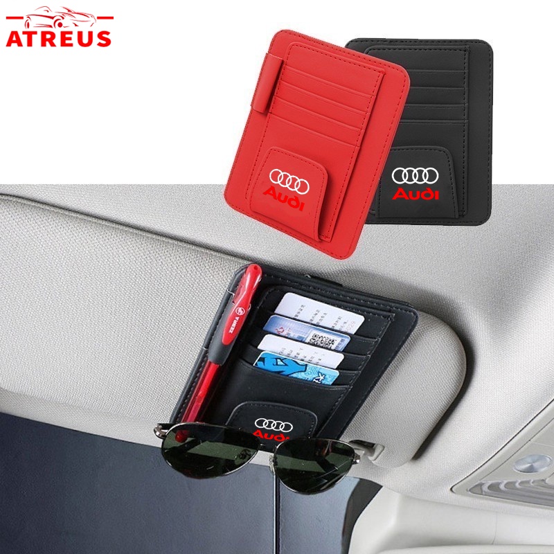 Car Sun Visor Card Organizer Kulit Kacamata Hitam Klip Holder Untuk Audi A3 8l A1 Q5 TT mk2 A5 A4 B7 B8 B5 A6 C7 C6 Q7 Q3 RS3