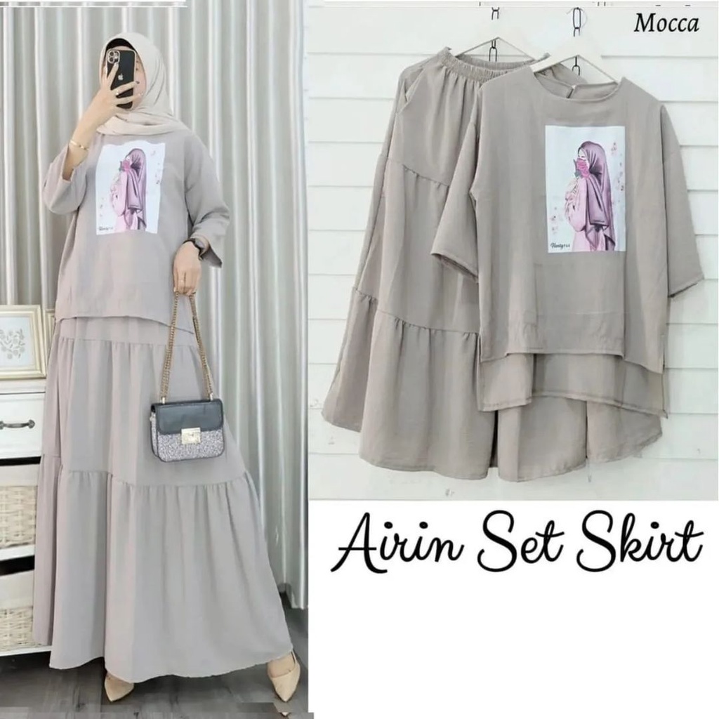 AIRIN SET MC BAHAN SYAKILA PREMIUM MOTIF POLOS APLIKASI SABLON DAPAT BAJU DAN ROK UKURAN M L XL XL SETELAN WANITA TERBARU 2023 KEKINIAN ONE SET WANITA KOREAN STYLE MUSLIM SET CASUAL FASHION MUSLIM VIRAL LENGAN PANJANG